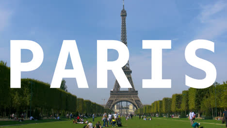 Eiffelturm-Mit-Touristen-In-Frankreich,-überlagert-Mit-Einer-Animierten-Grafik,-Die-Paris-Darstellt